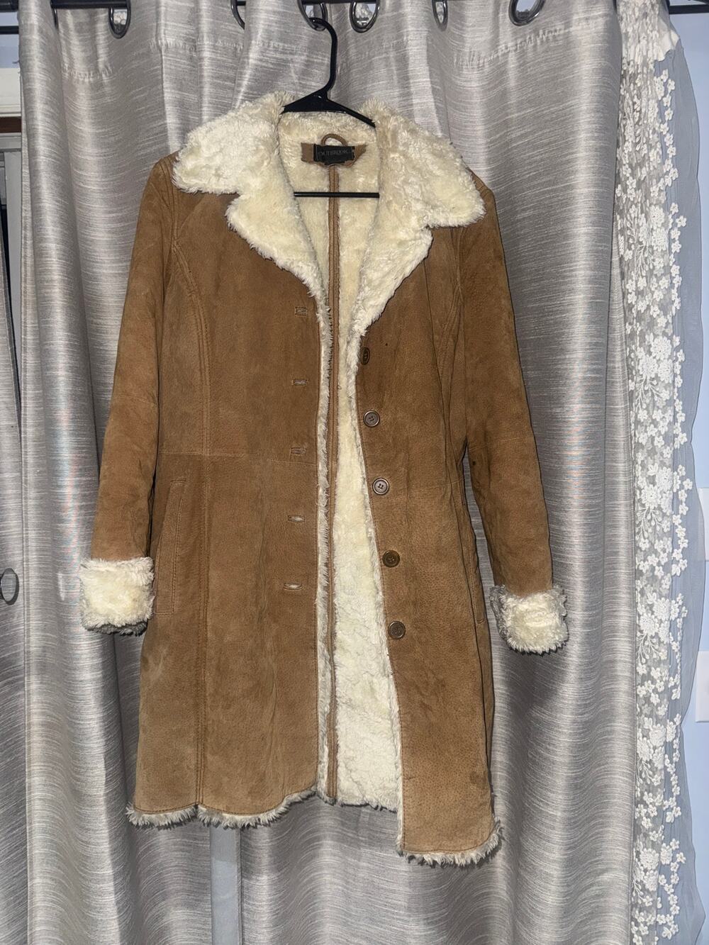 Vintage Y2K Outbrook suede Penny Lane coat in tan with faux fur size medium